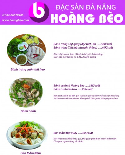 Menu quán Hoàng Bèo Bánh tráng cuốn thịt heo Hà Đông