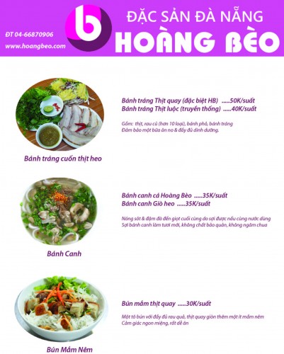 Menu quán Hoàng Bèo Bánh tráng cuốn thịt heo Hà Đông